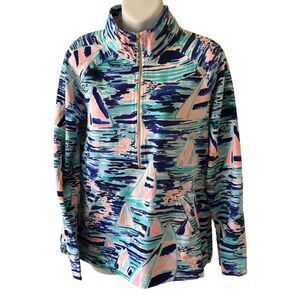Lilly Pulitzer Skipper Popover in Pier Pressure print Half Zip Kangaroo Pocket